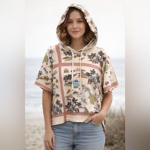 Johnny Was Hawaiian Print Hooded Women Top